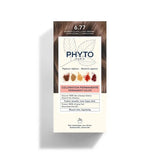 PhytoColor 6.77 Light Brown Capuccino- Complete set containing a 50ml revealing milk, coloring cream 50ml, Phytocolor Mask 12 ml, an information leaflet and a pair of gloves.