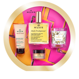 Nuxe Iconic Coffret Huile Prodigieuse containing Dry Oil 100ml + Reve de Miel Hand Cream + Lip Balm+ Candle