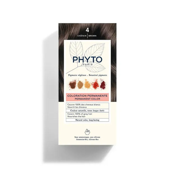 PhytoColor 4 Brown - Complete set containing a 50ml revealing milk, coloring cream 50ml, Phytocolor Mask 12 ml, an information leaflet and a pair of gloves.